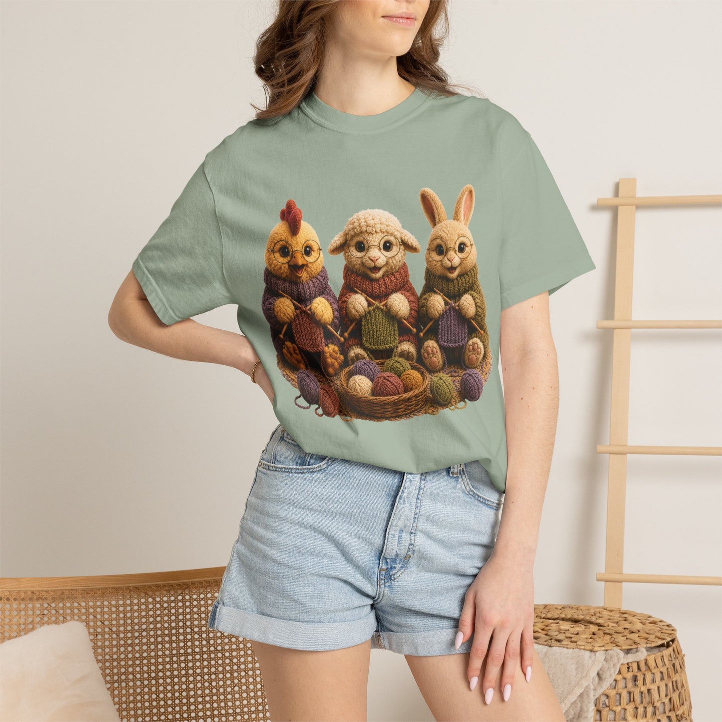 Chicken, Sheep, Bunny Knitting — Barnyard Stitch Club T‑Shirt