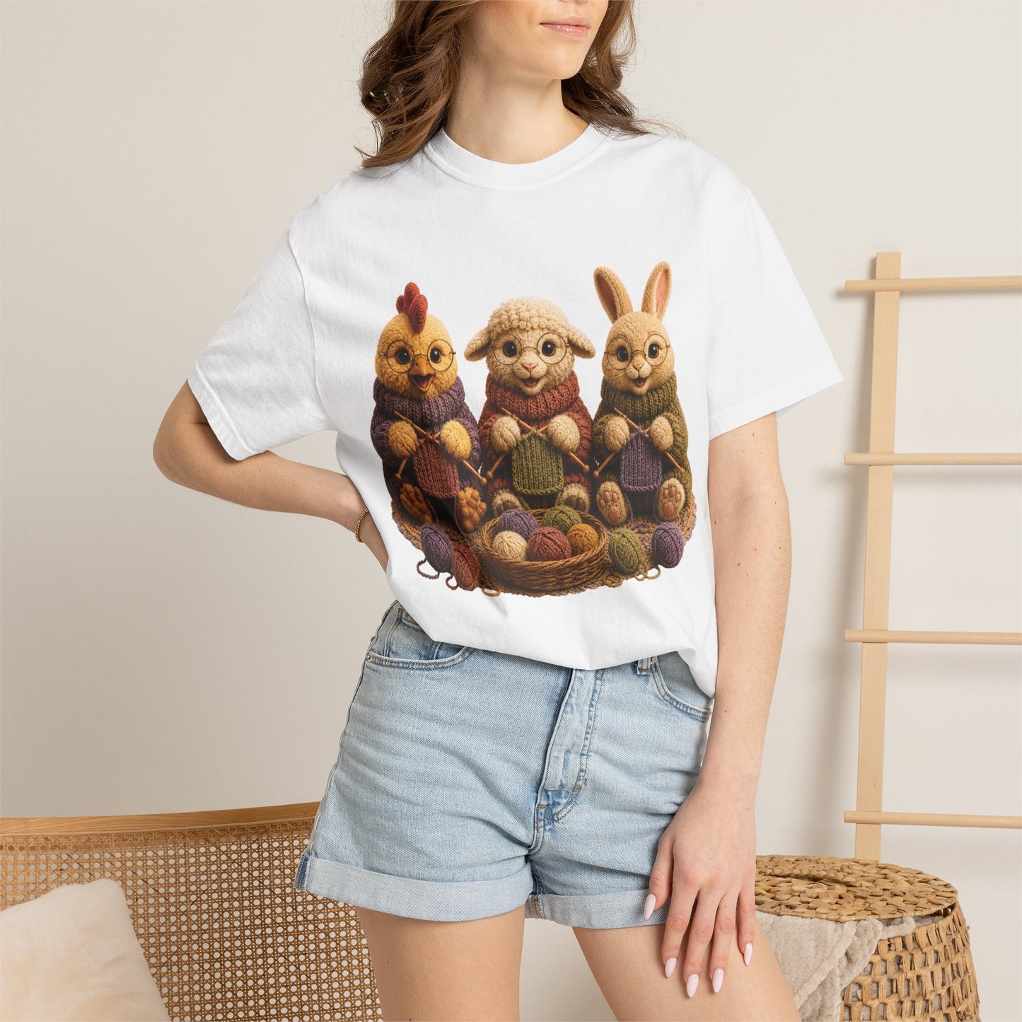 Chicken, Sheep, Bunny Knitting — Barnyard Stitch Club T‑Shirt
