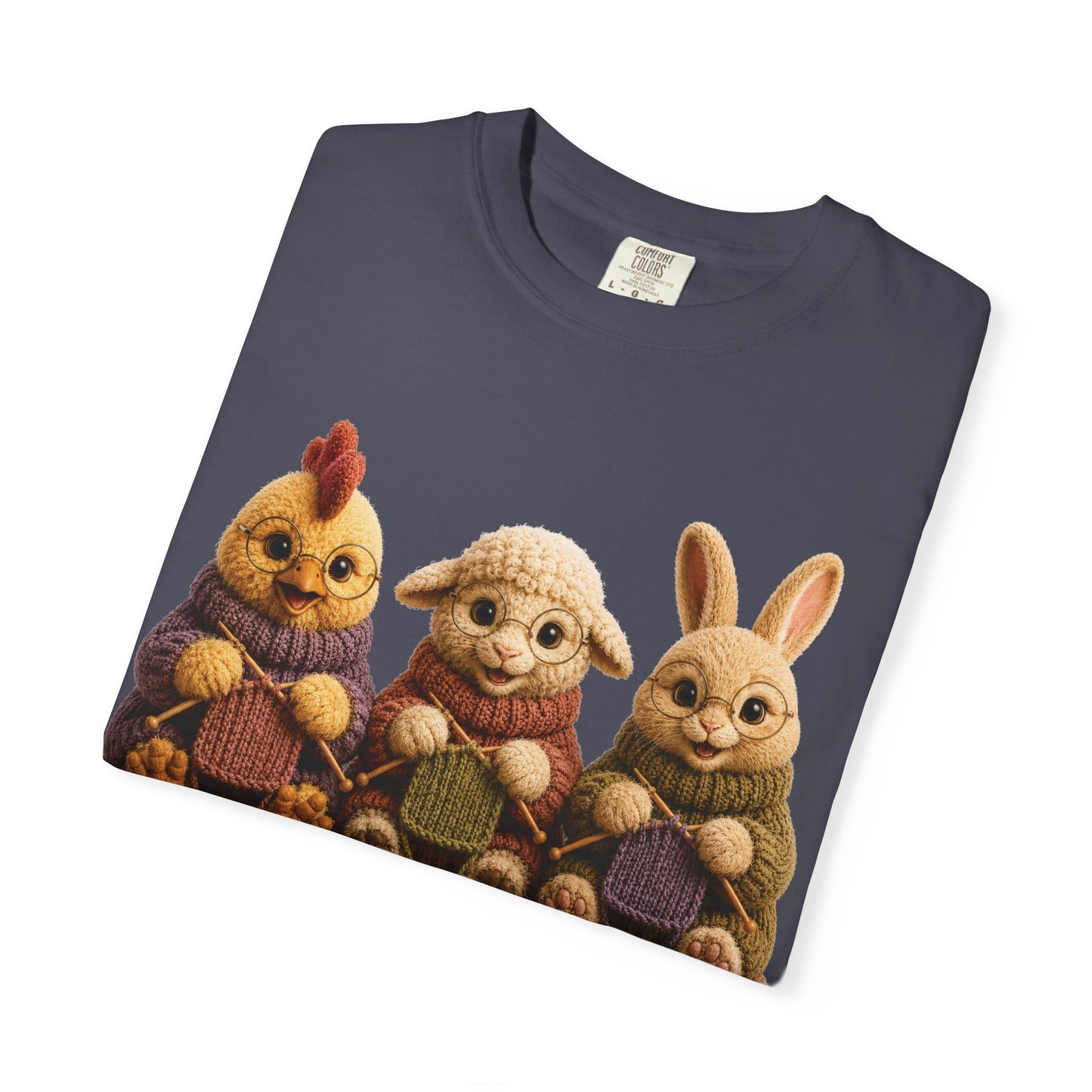 Chicken, Sheep, Bunny Knitting — Barnyard Stitch Club T‑Shirt