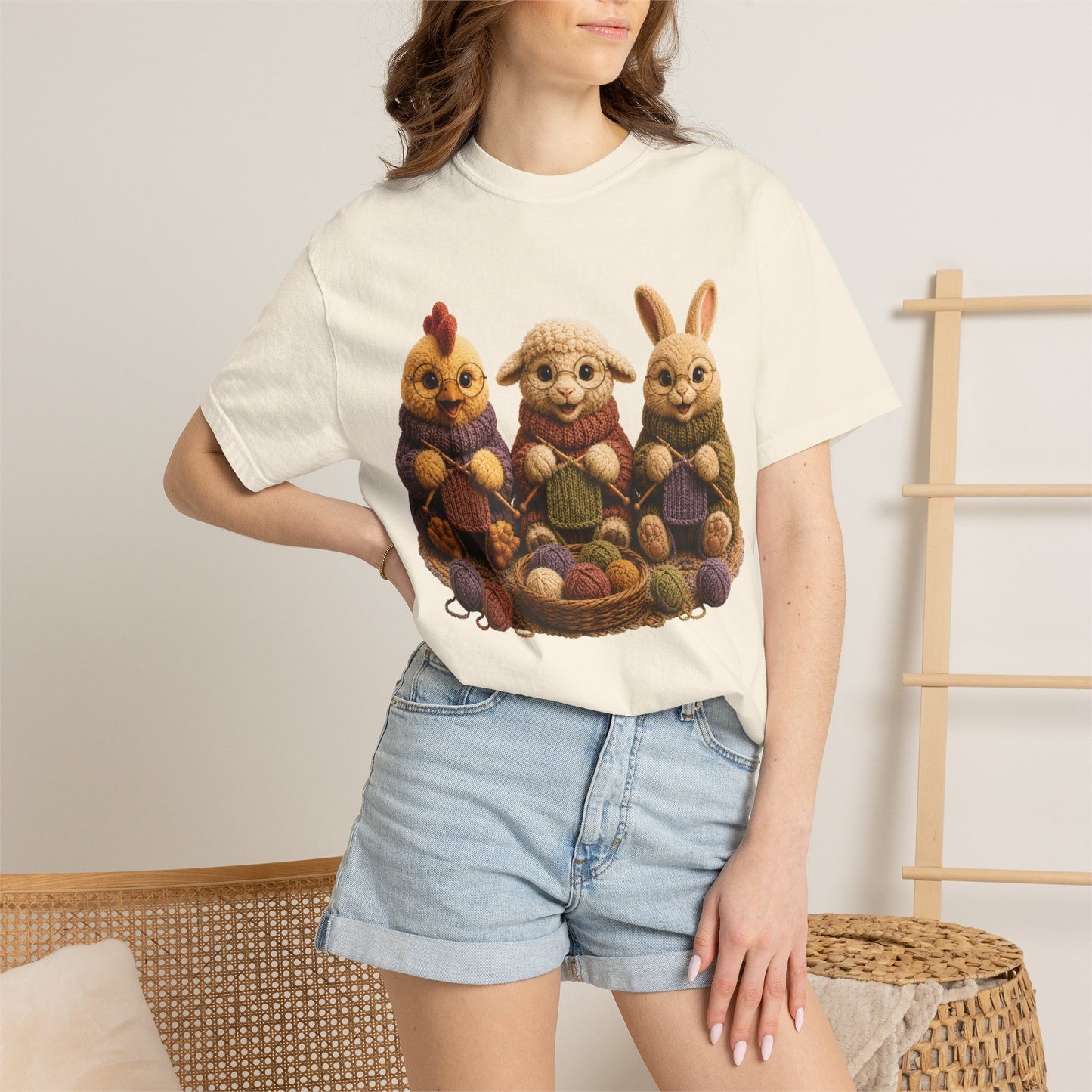 Chicken, Sheep, Bunny Knitting — Barnyard Stitch Club T‑Shirt