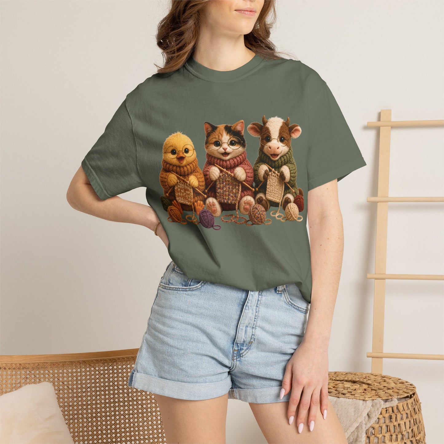 Chick, Calico Cat, Cow Knitting — Barnyard Stitch Club T-Shirt