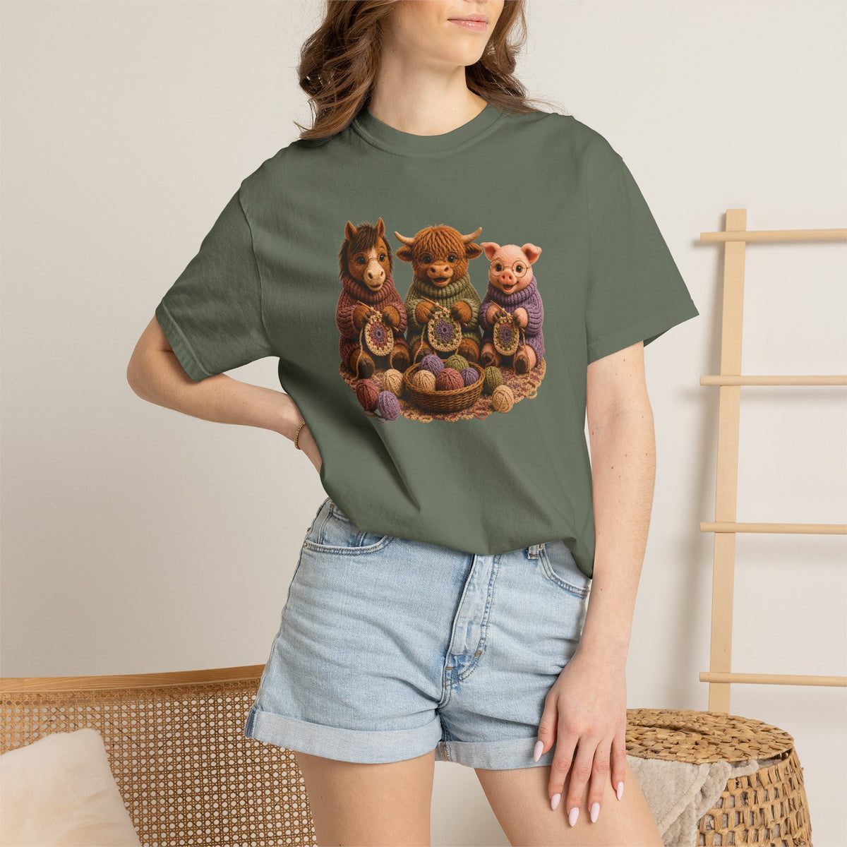 Horse, Hyland Cow, Pig Crocheting — Barnyard Stitch Club T‑Shirt