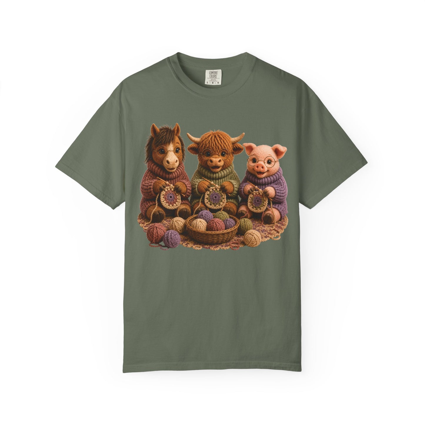 Horse, Hyland Cow, Pig Crocheting — Barnyard Stitch Club T‑Shirt