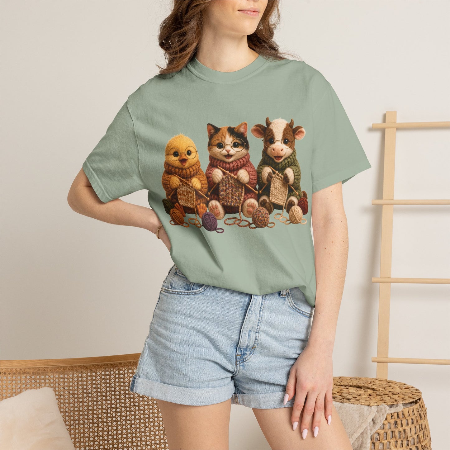 Chick, Calico Cat, Cow Knitting — Barnyard Stitch Club T-Shirt