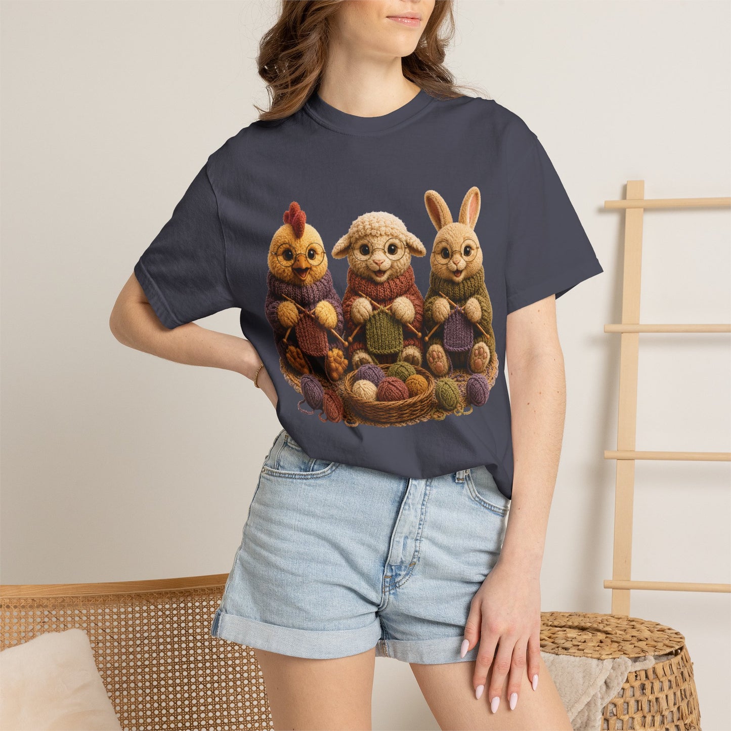 Chicken, Sheep, Bunny Knitting — Barnyard Stitch Club T‑Shirt