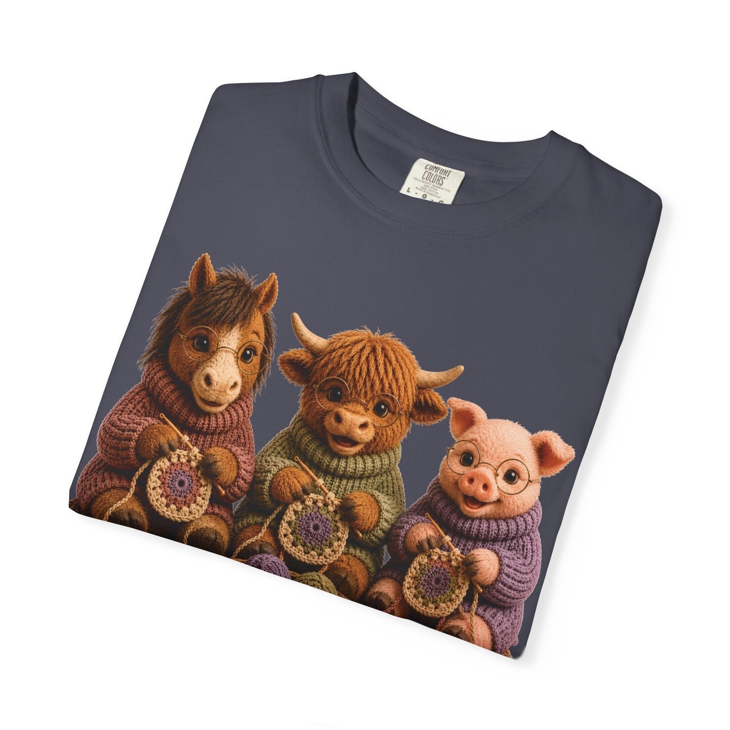 Horse, Hyland Cow, Pig Crocheting — Barnyard Stitch Club T‑Shirt
