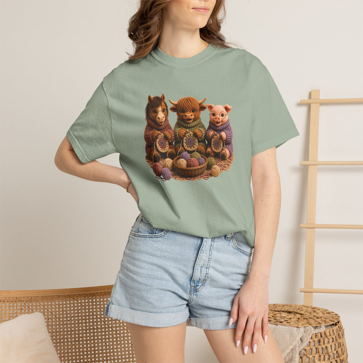 Horse, Hyland Cow, Pig Crocheting — Barnyard Stitch Club T‑Shirt