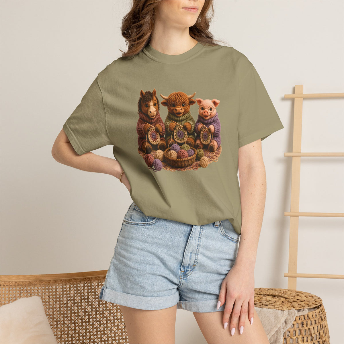 Horse, Hyland Cow, Pig Crocheting — Barnyard Stitch Club T‑Shirt