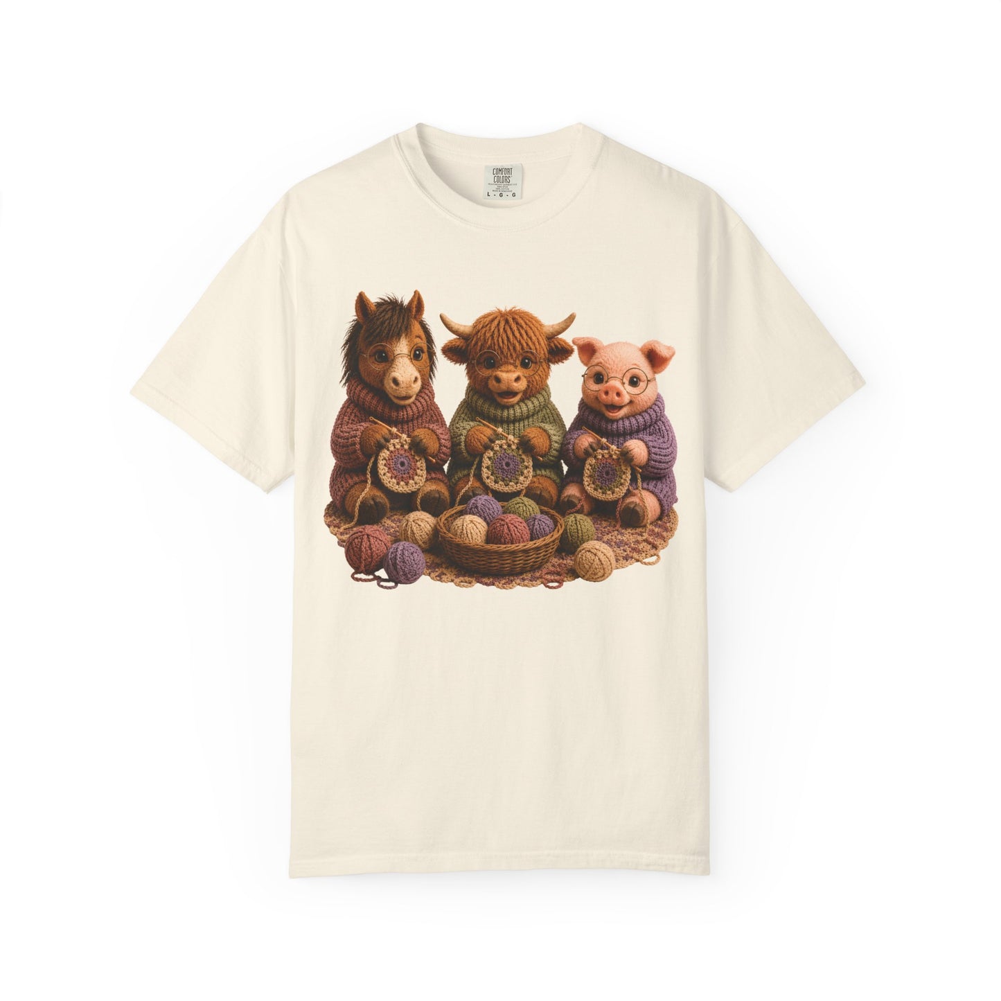 Horse, Hyland Cow, Pig Crocheting — Barnyard Stitch Club T‑Shirt