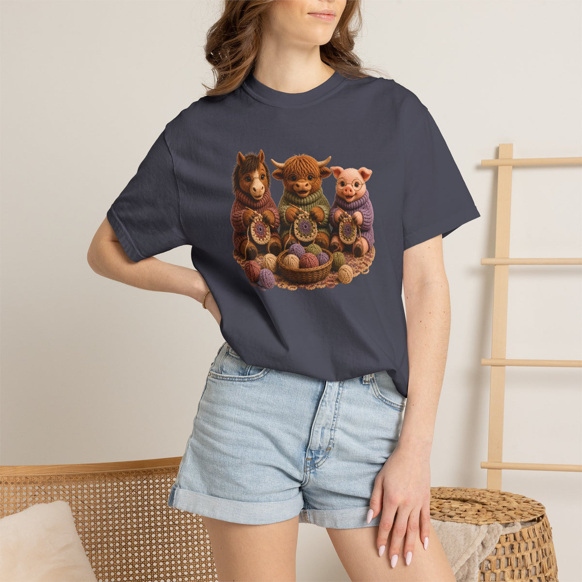 Horse, Hyland Cow, Pig Crocheting — Barnyard Stitch Club T‑Shirt