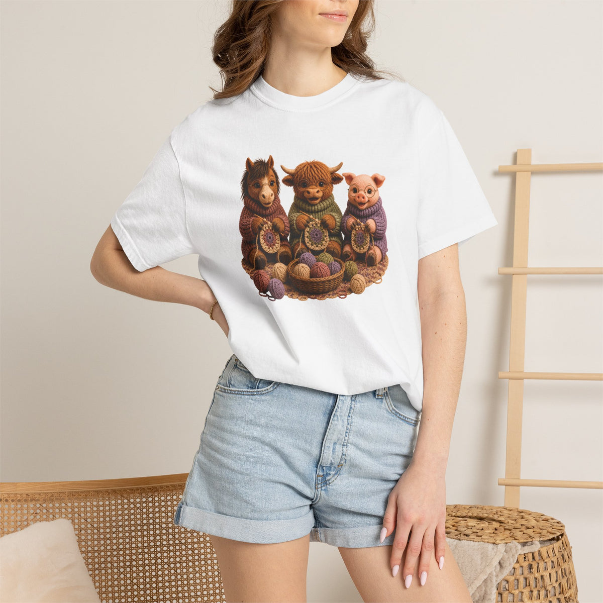Horse, Hyland Cow, Pig Crocheting — Barnyard Stitch Club T‑Shirt