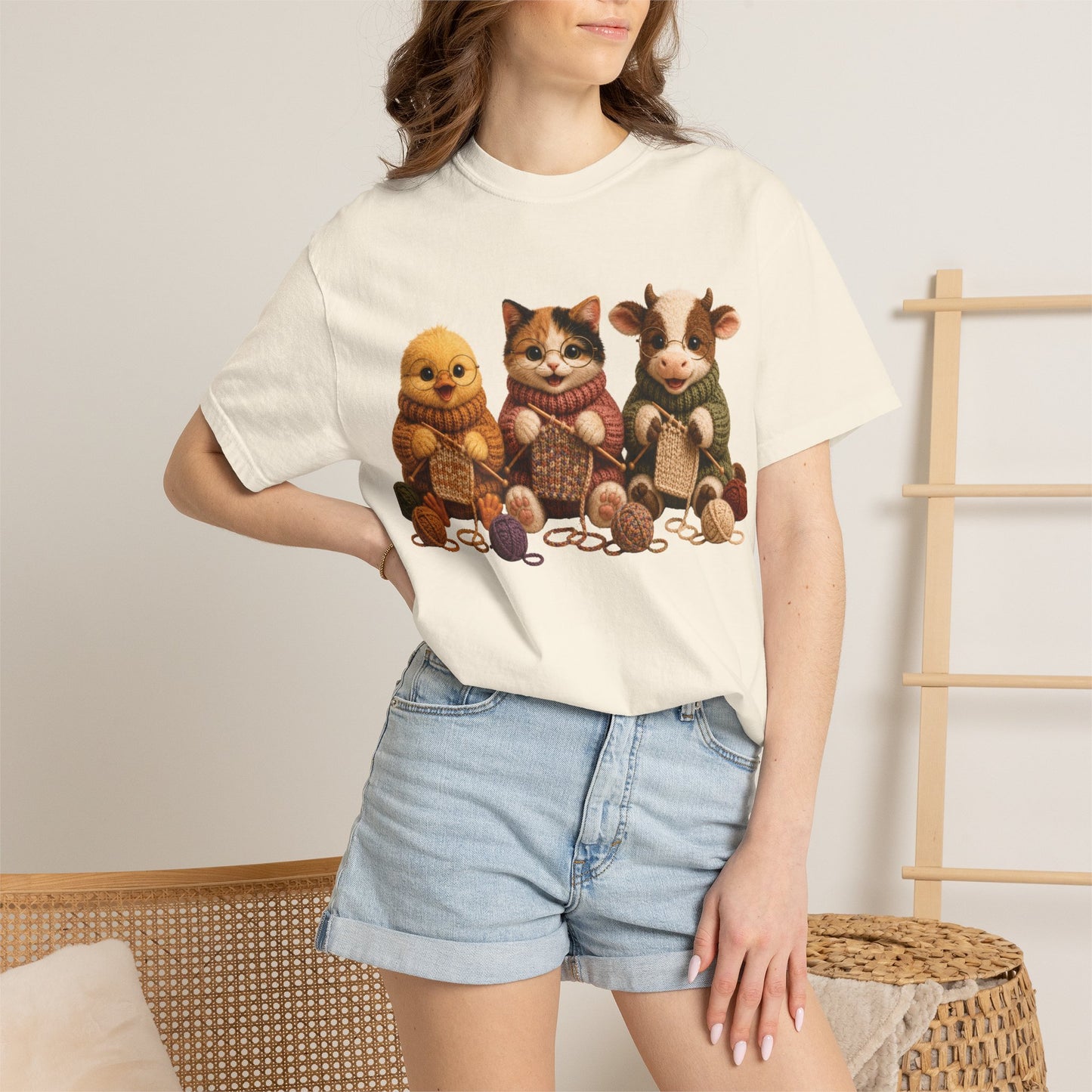 Chick, Calico Cat, Cow Knitting — Barnyard Stitch Club T-Shirt