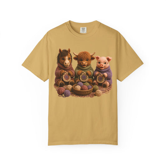 Horse, Hyland Cow, Pig Crocheting — Barnyard Stitch Club T‑Shirt