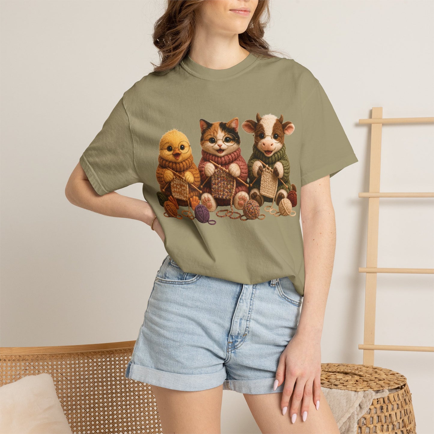 Chick, Calico Cat, Cow Knitting — Barnyard Stitch Club T-Shirt