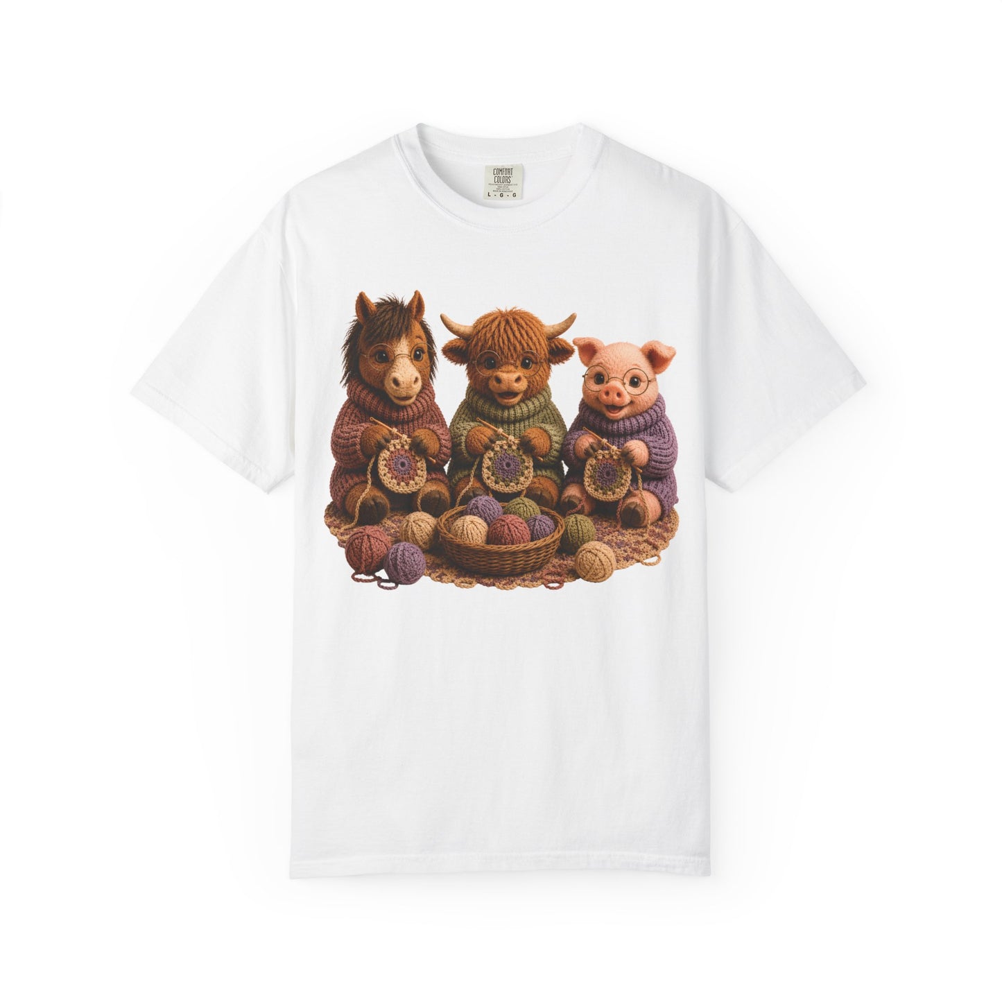 Horse, Hyland Cow, Pig Crocheting — Barnyard Stitch Club T‑Shirt