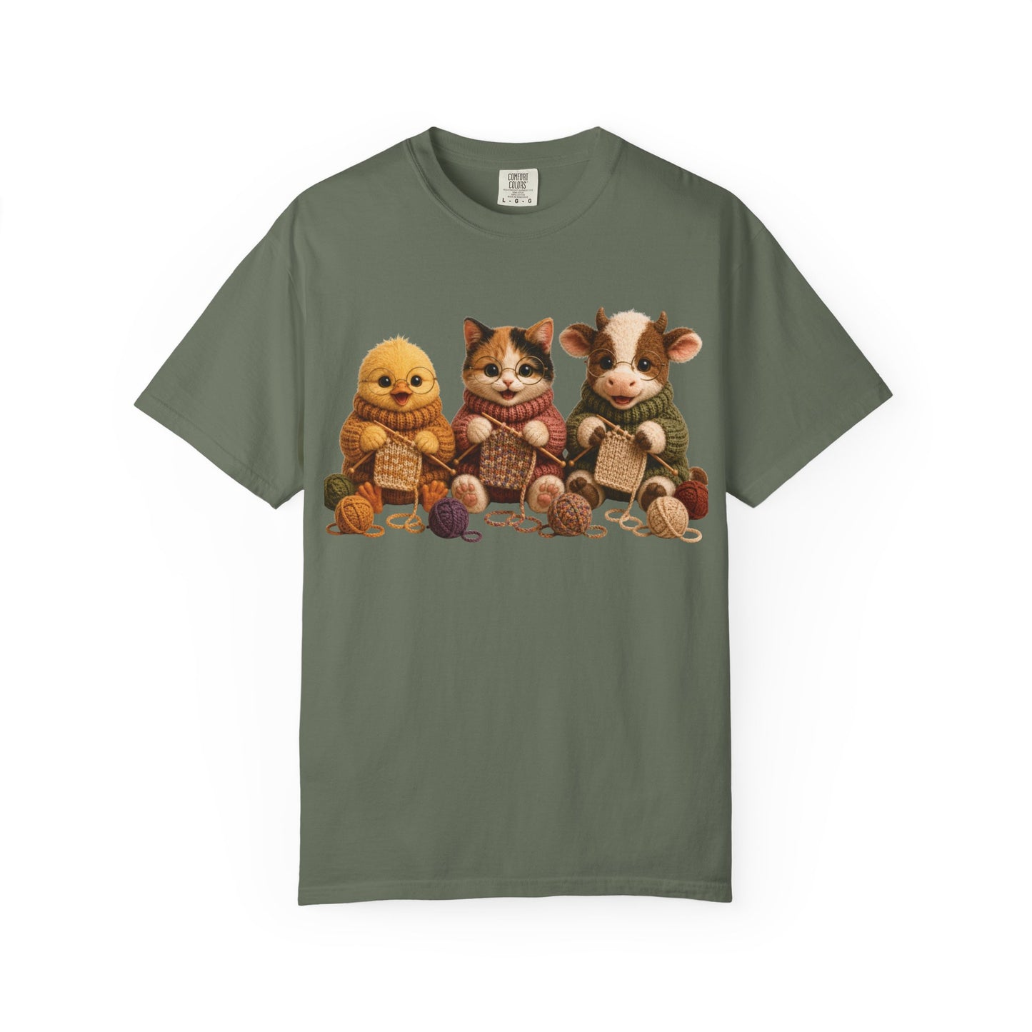 Chick, Calico Cat, Cow Knitting — Barnyard Stitch Club T-Shirt