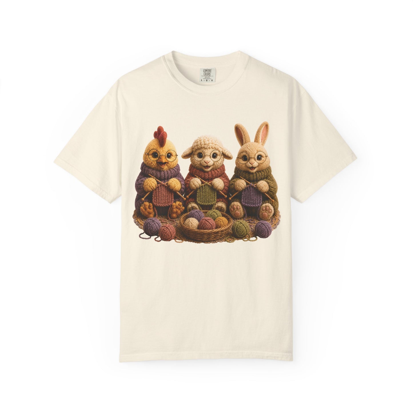 Chicken, Sheep, Bunny Knitting — Barnyard Stitch Club T‑Shirt