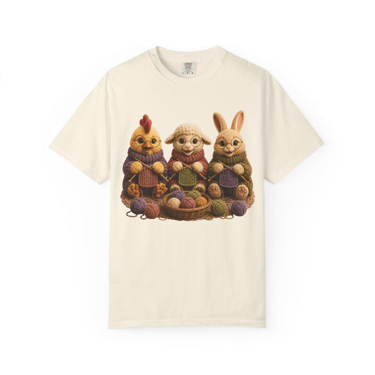 Chicken, Sheep, Bunny Knitting — Barnyard Stitch Club T‑Shirt