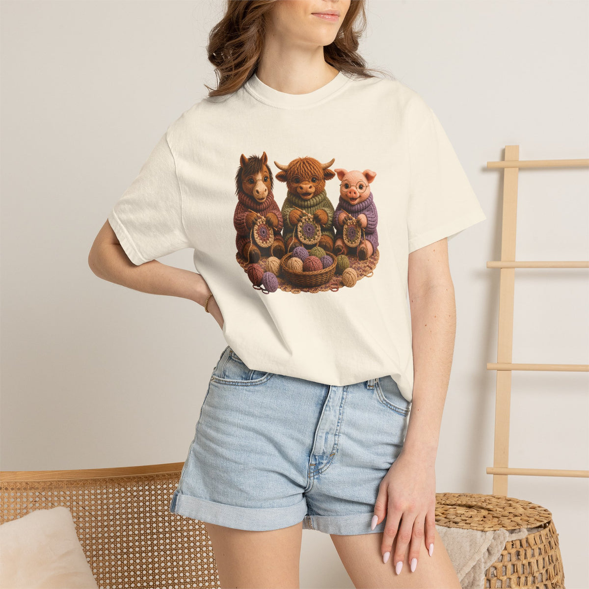 Horse, Hyland Cow, Pig Crocheting — Barnyard Stitch Club T‑Shirt