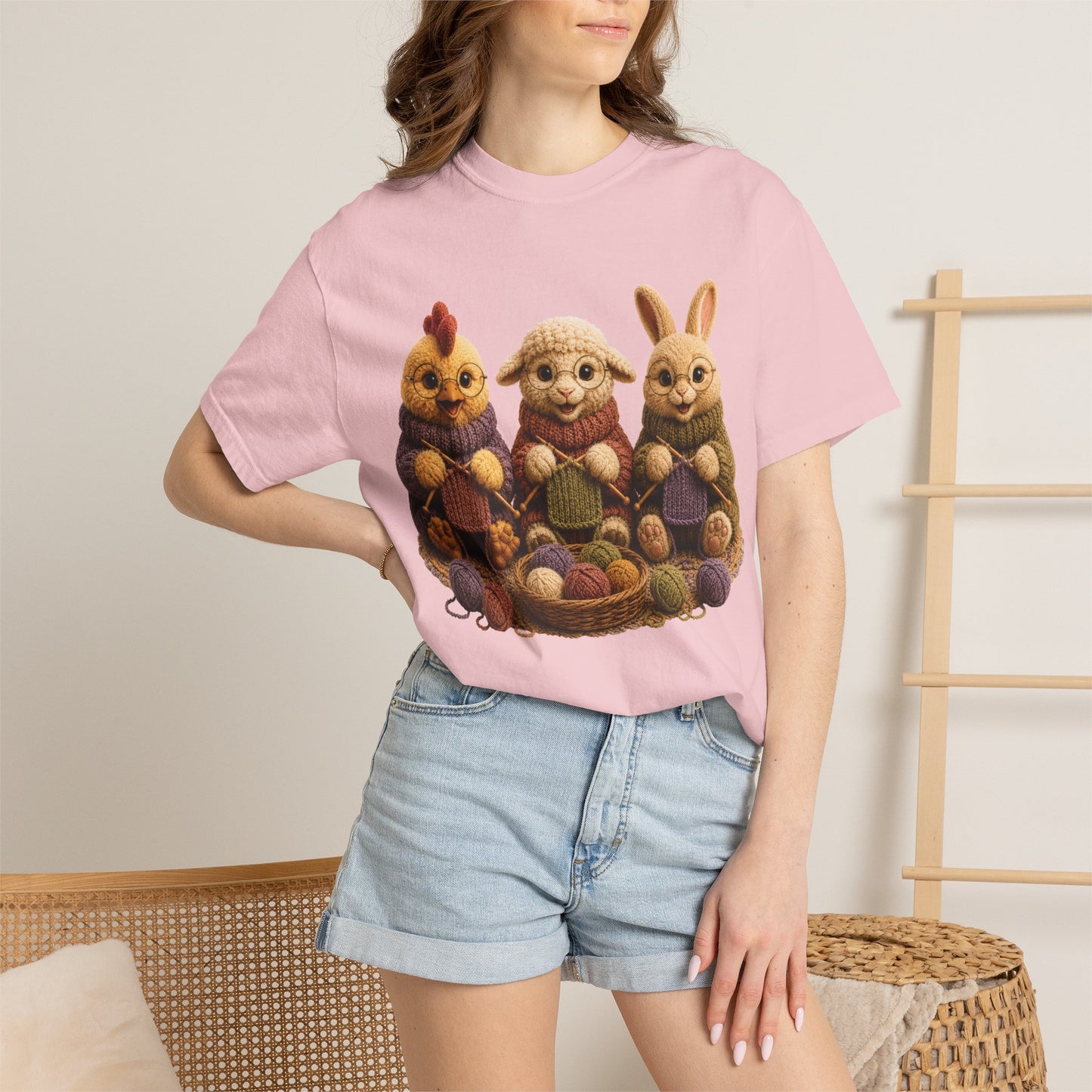 Chicken, Sheep, Bunny Knitting — Barnyard Stitch Club T‑Shirt