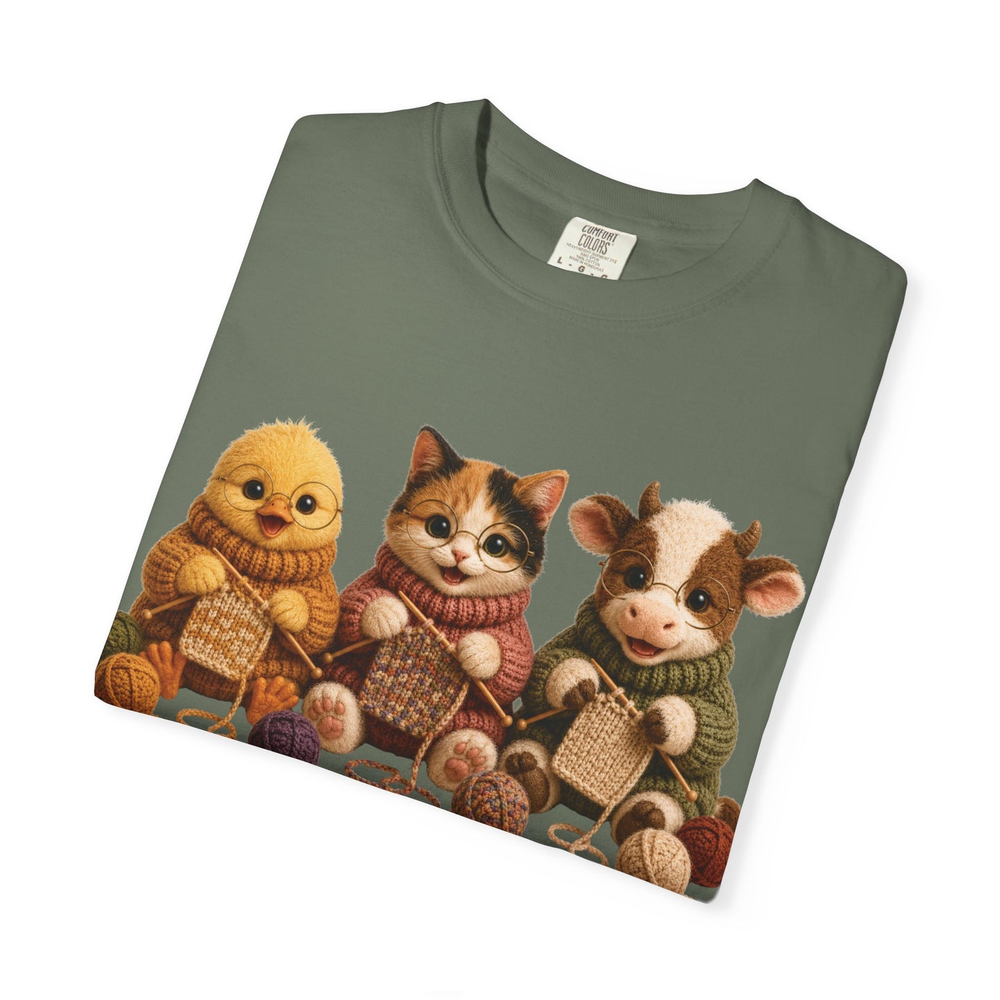 Chick, Calico Cat, Cow Knitting — Barnyard Stitch Club T-Shirt