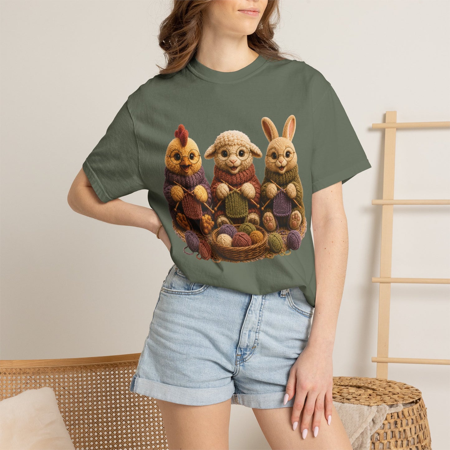 Chicken, Sheep, Bunny Knitting — Barnyard Stitch Club T‑Shirt