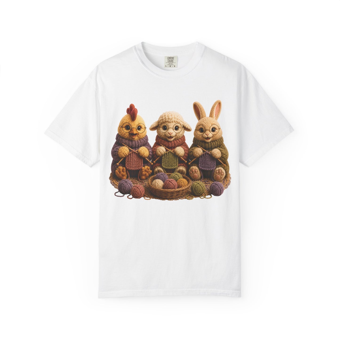 Chicken, Sheep, Bunny Knitting — Barnyard Stitch Club T‑Shirt