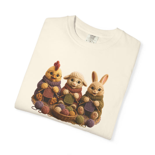 Chicken, Sheep, Bunny Knitting — Barnyard Stitch Club T‑Shirt