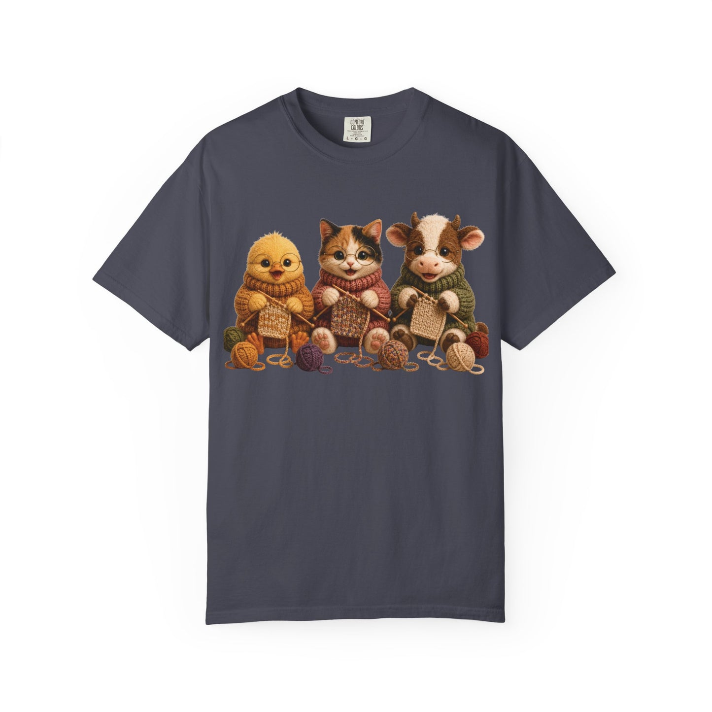 Chick, Calico Cat, Cow Knitting — Barnyard Stitch Club T-Shirt