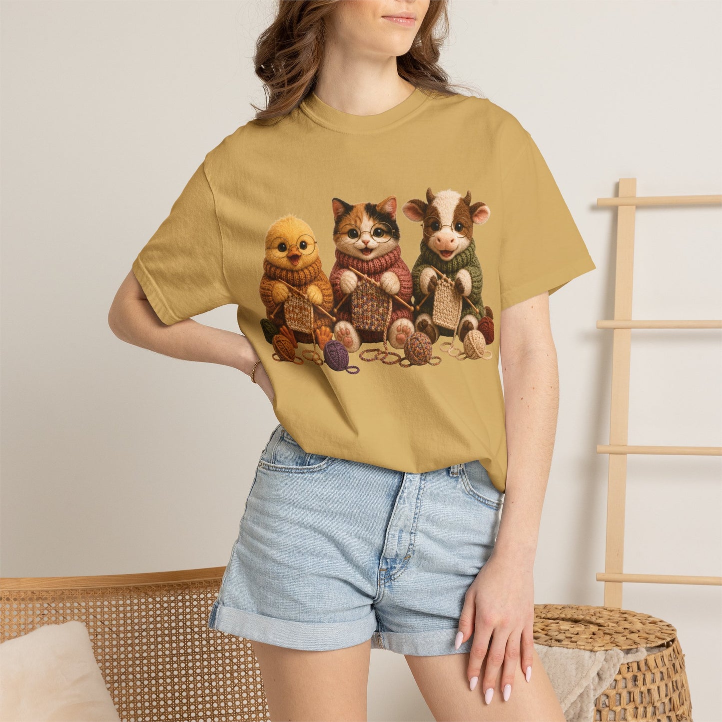Chick, Calico Cat, Cow Knitting — Barnyard Stitch Club T-Shirt