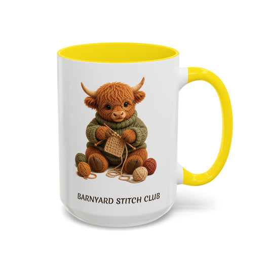 Hyland Cow Knitting Mug – Barnyard Stitch Club Mug (11/15oz)
