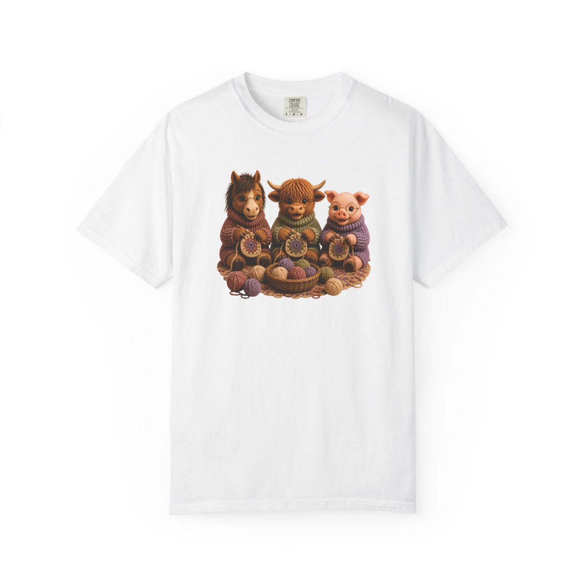 Horse, Hyland Cow, Pig Crocheting — Barnyard Stitch Club T‑Shirt
