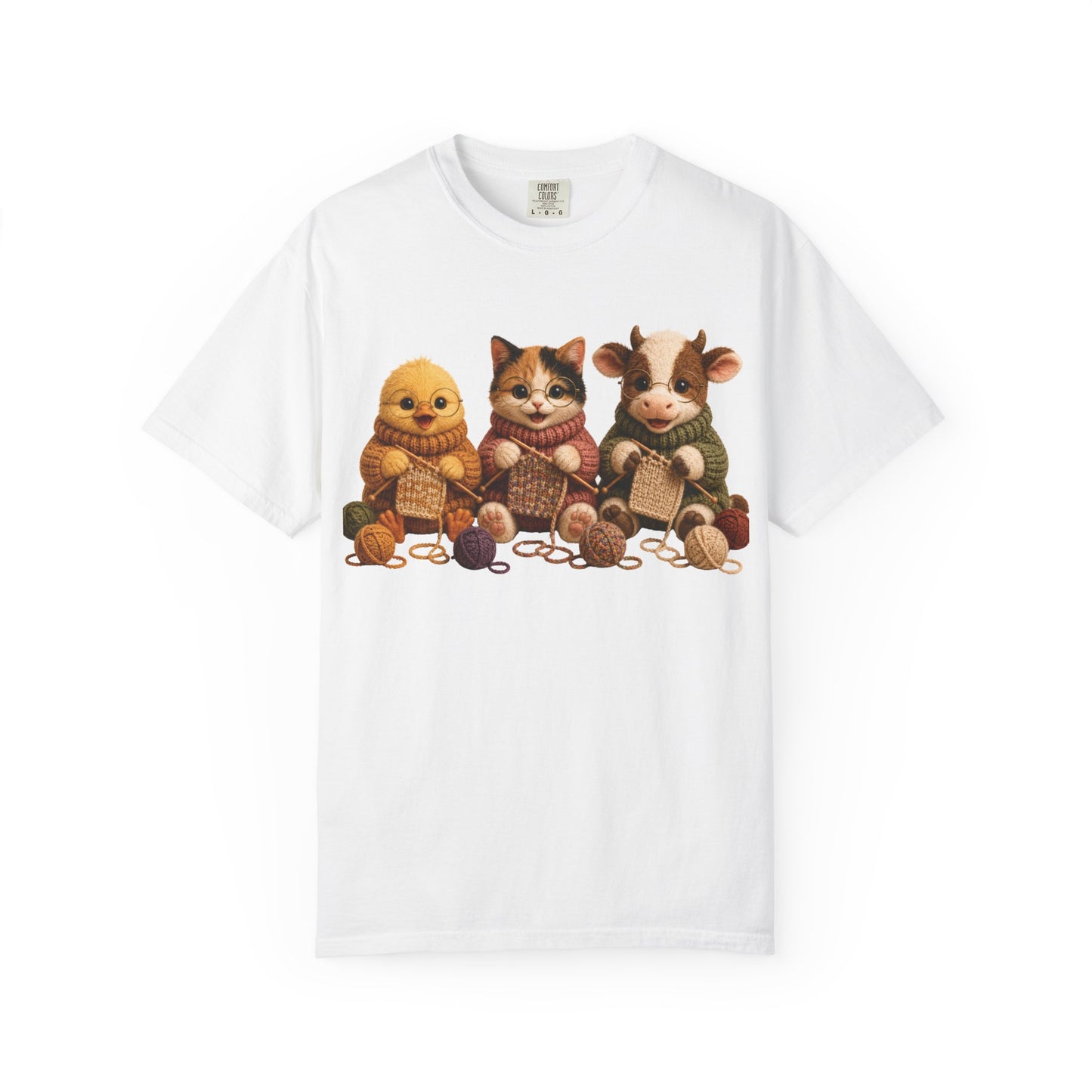 Chick, Calico Cat, Cow Knitting — Barnyard Stitch Club T-Shirt