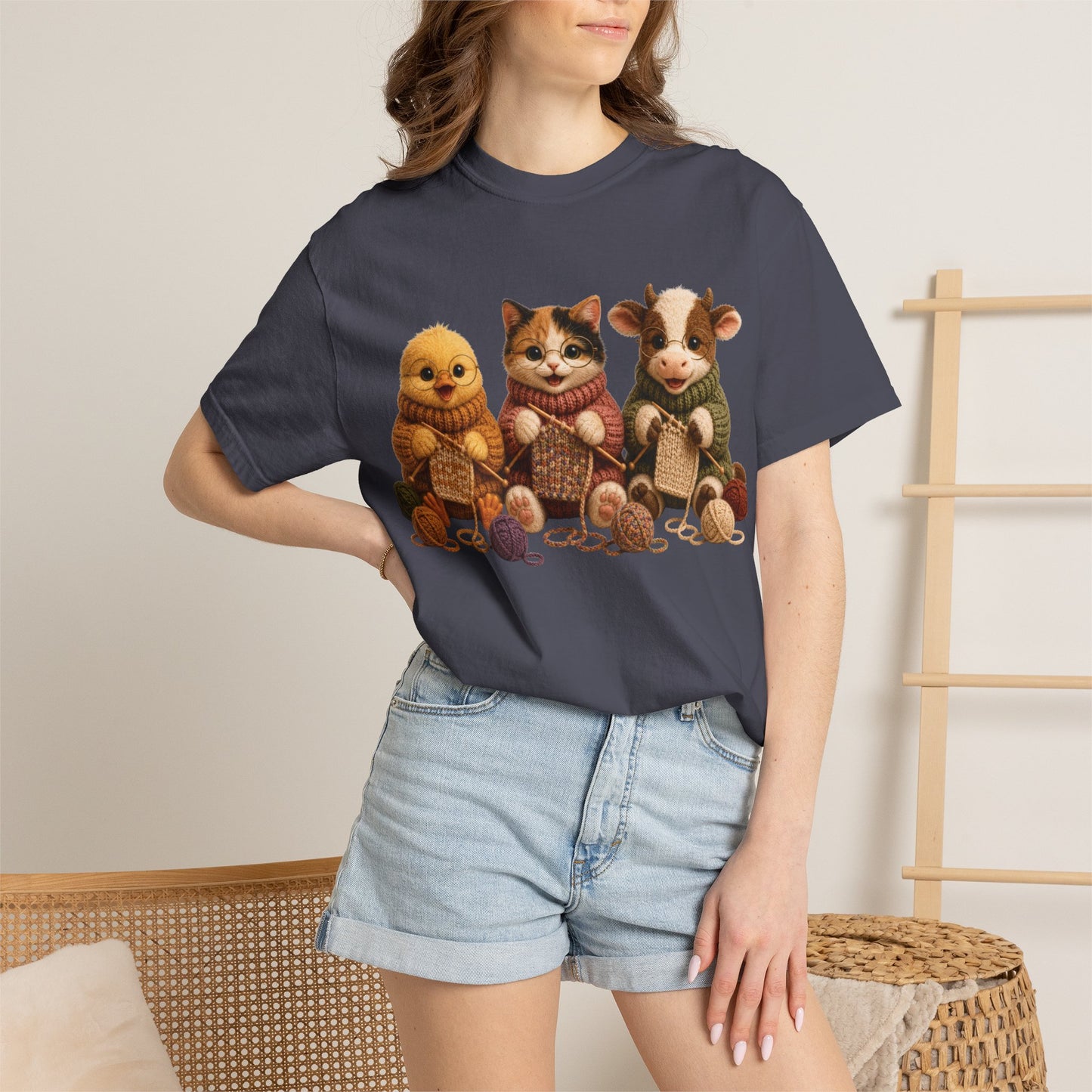 Chick, Calico Cat, Cow Knitting — Barnyard Stitch Club T-Shirt