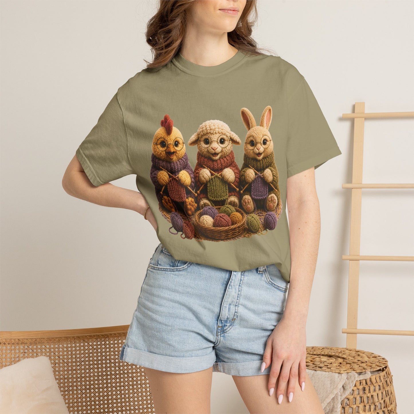 Chicken, Sheep, Bunny Knitting — Barnyard Stitch Club T‑Shirt