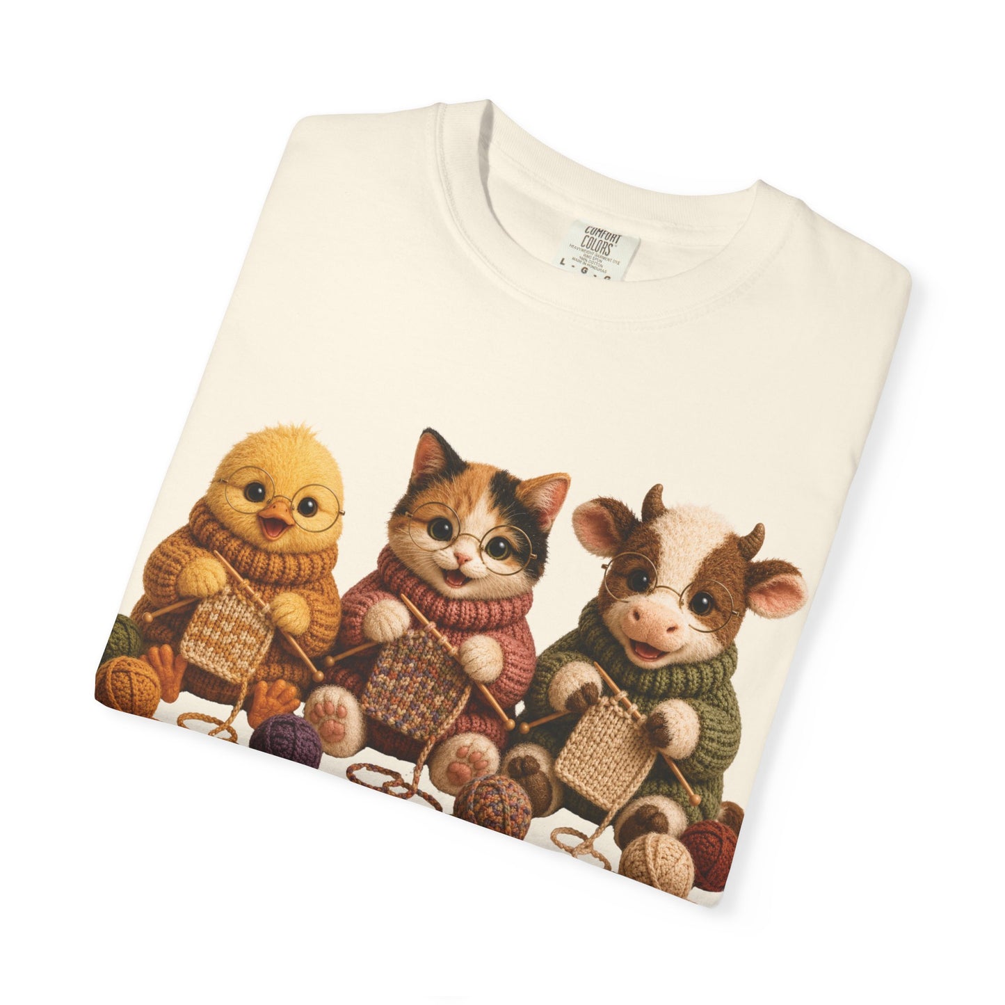 Chick, Calico Cat, Cow Knitting — Barnyard Stitch Club T-Shirt