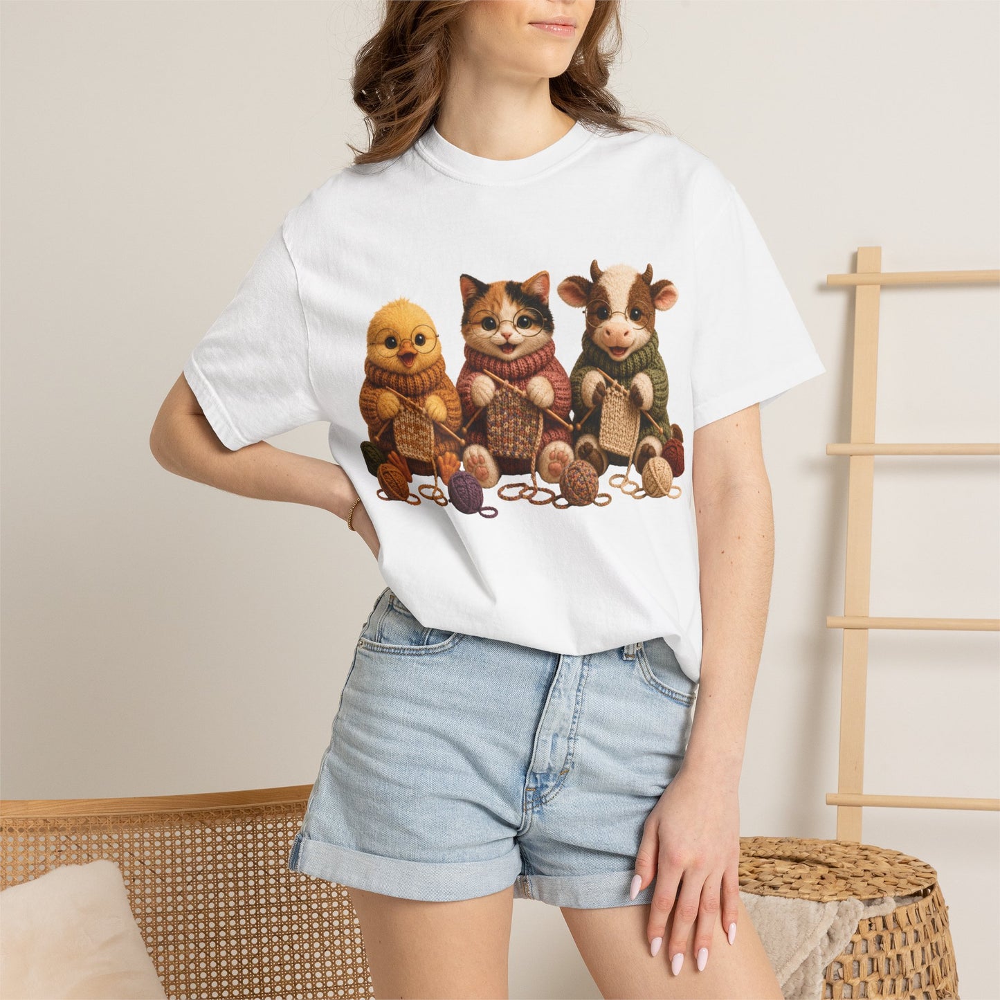 Chick, Calico Cat, Cow Knitting — Barnyard Stitch Club T-Shirt