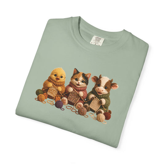 Chick, Calico Cat, Cow Knitting — Barnyard Stitch Club T-Shirt