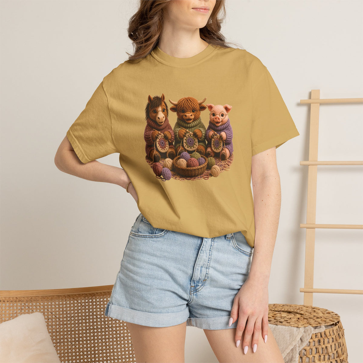Horse, Hyland Cow, Pig Crocheting — Barnyard Stitch Club T‑Shirt