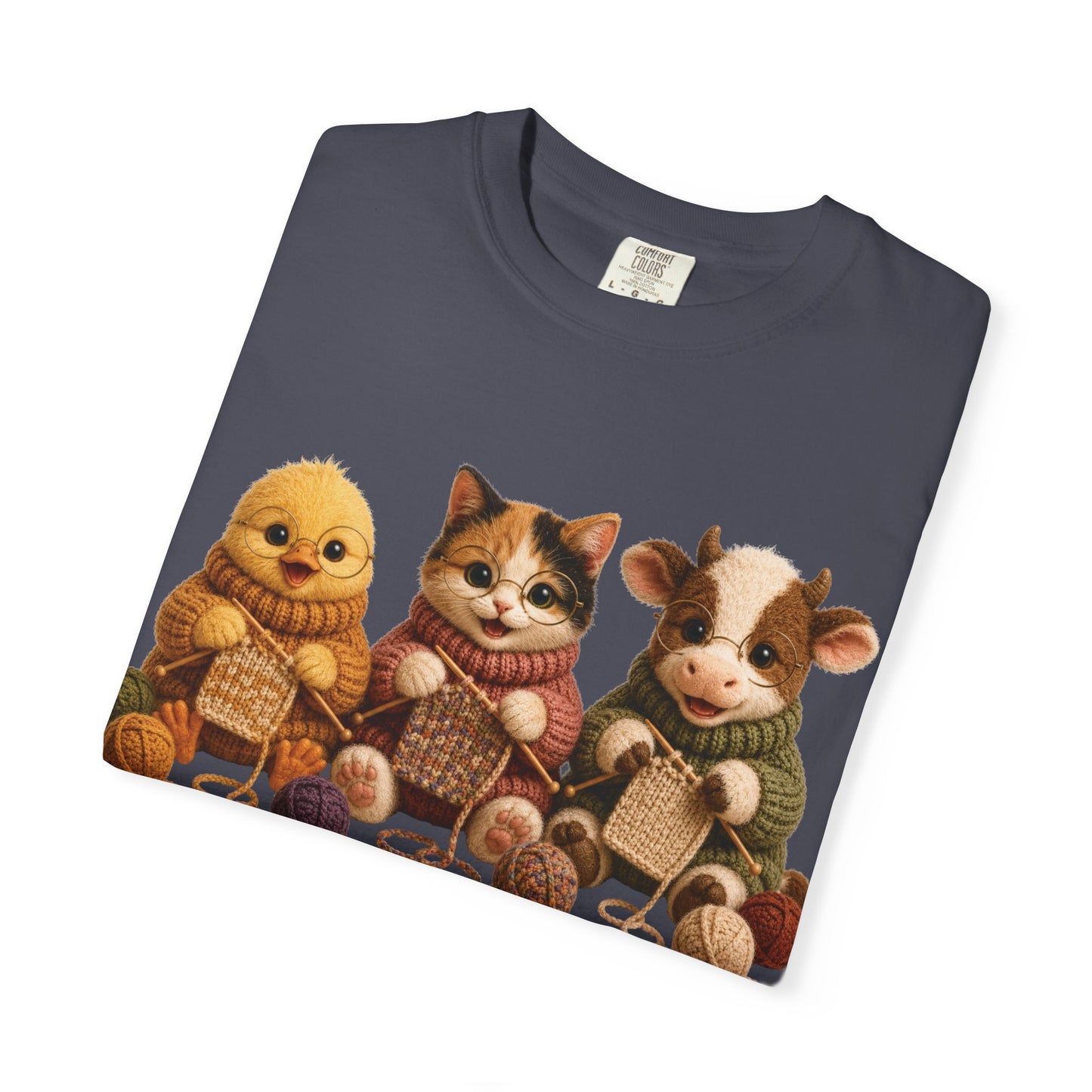 Chick, Calico Cat, Cow Knitting — Barnyard Stitch Club T-Shirt