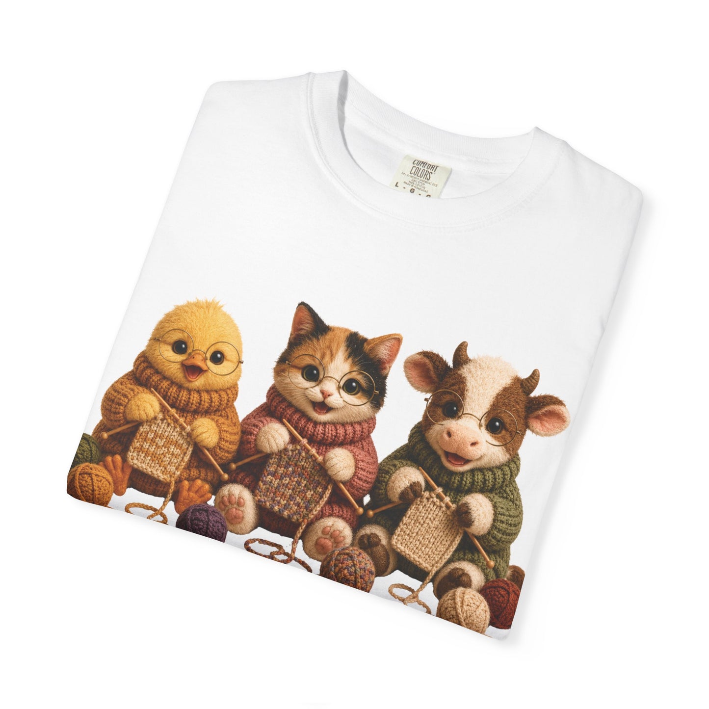 Chick, Calico Cat, Cow Knitting — Barnyard Stitch Club T-Shirt